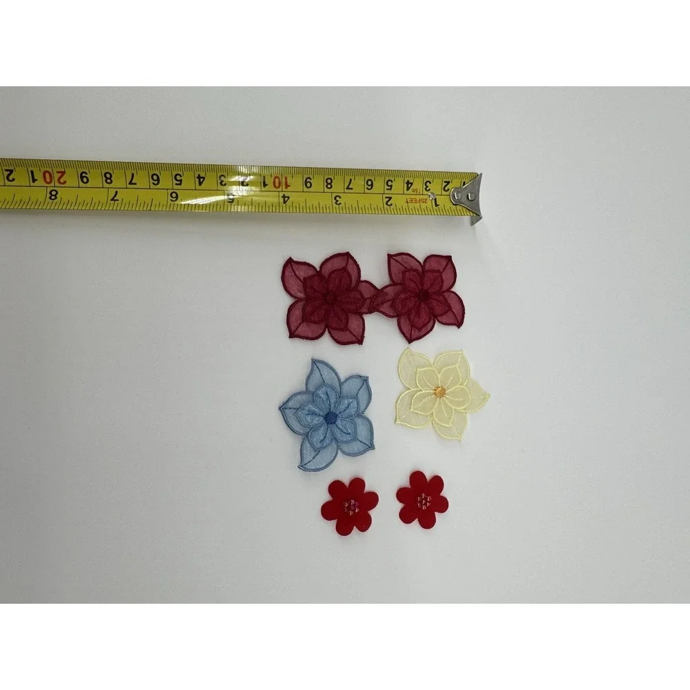 Lot 6 Floral Organza Appliques Embroidered Flower Patches Sheer Craft Sewing